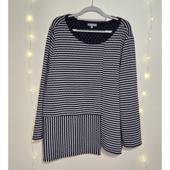 Habitat Tops - HABITAT Women's Asymmetrical Striped 3/4 Sleeve Top XL Navy Blue Gray Nautical
